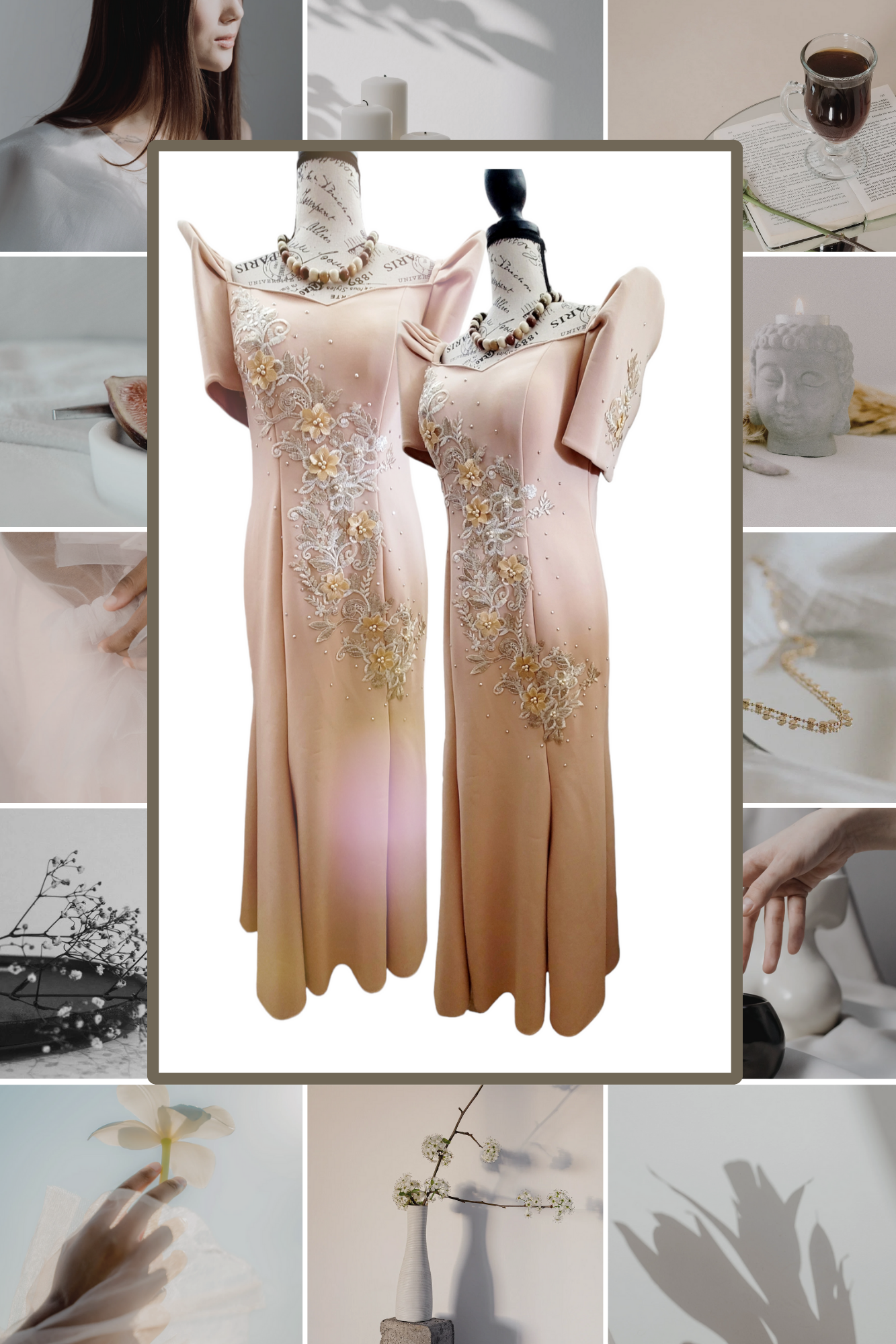 Filipiñiana Neoprene Gown- 3D Design with Rhinestone. Fits Large/XL