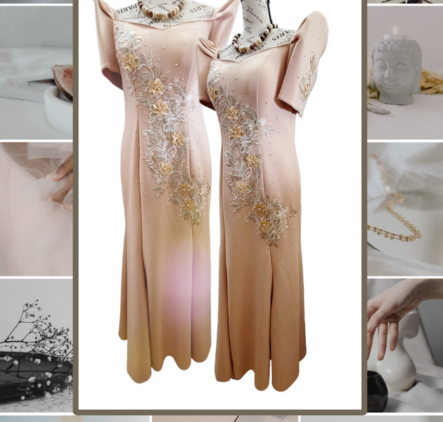 Filipiñiana Neoprene Gown- 3D Design with Rhinestone. Fits Large/XL